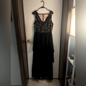 Navy Blue Lace and Sheer mermaid skirt formal dress.